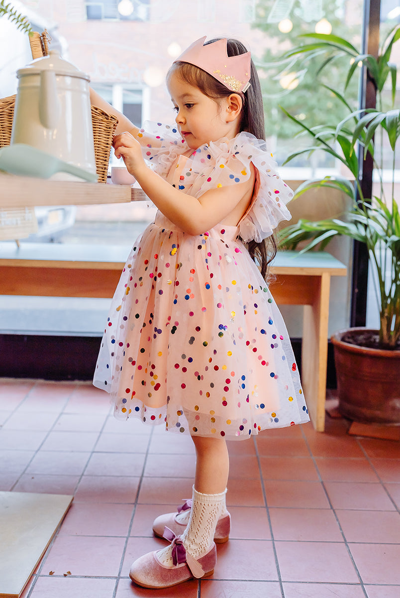 Singapore Tulle Dress, Rainbow Polka – Happyology
