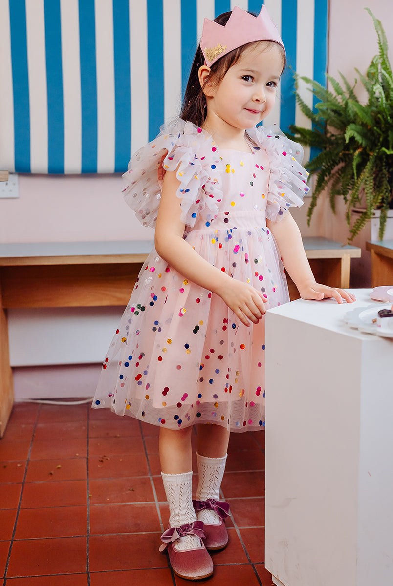 Singapore Tulle Dress, Rainbow Polka – view 5