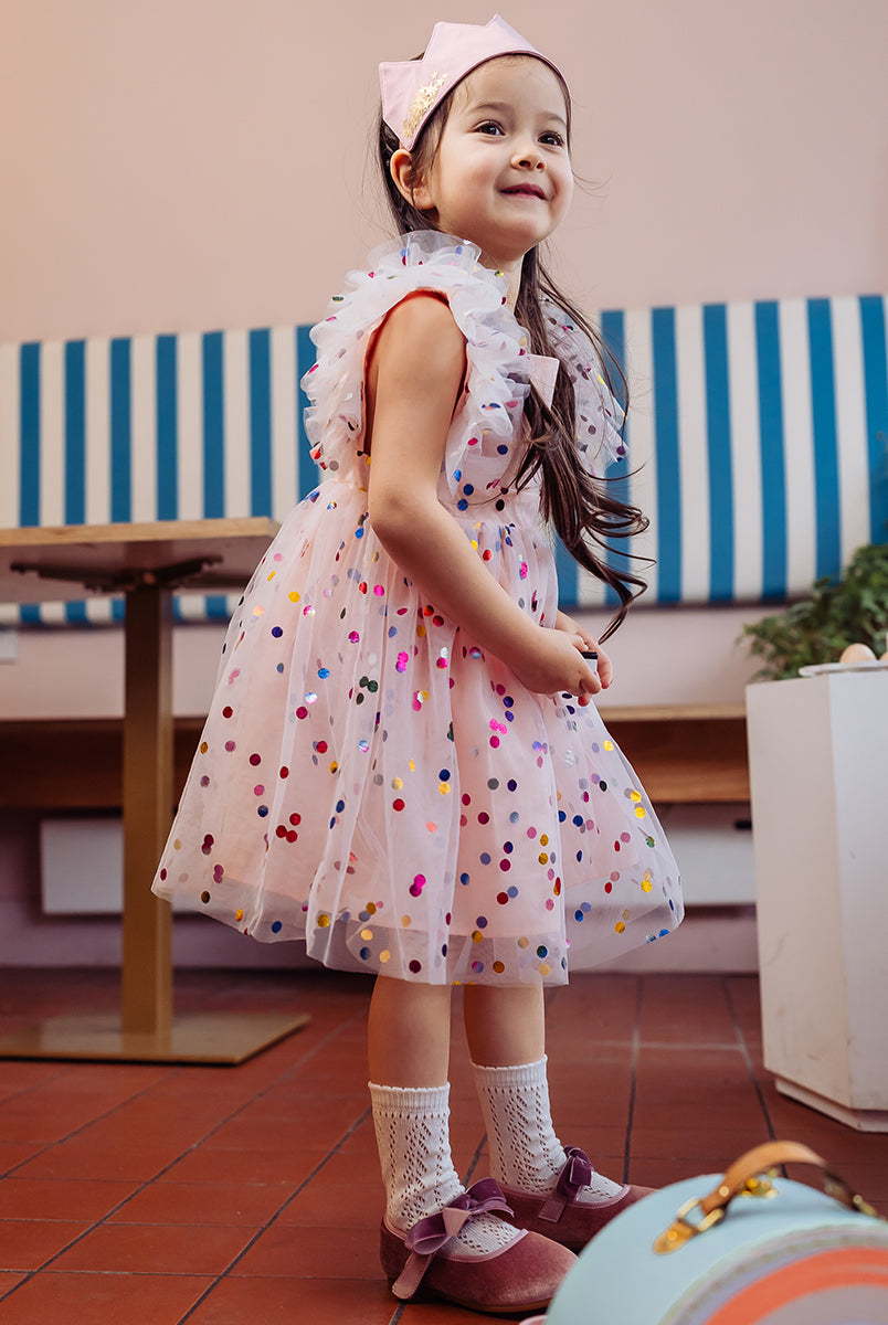 Singapore Tulle Dress, Rainbow Polka – view 6